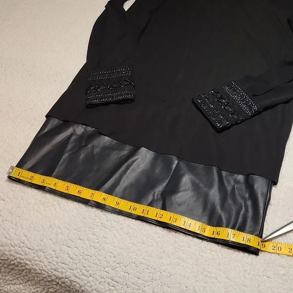 Bailey 44 Mini Layered Sheath Dress Long Sleeves Vegan Leather / Sz S / Black - Picture 14 of 16